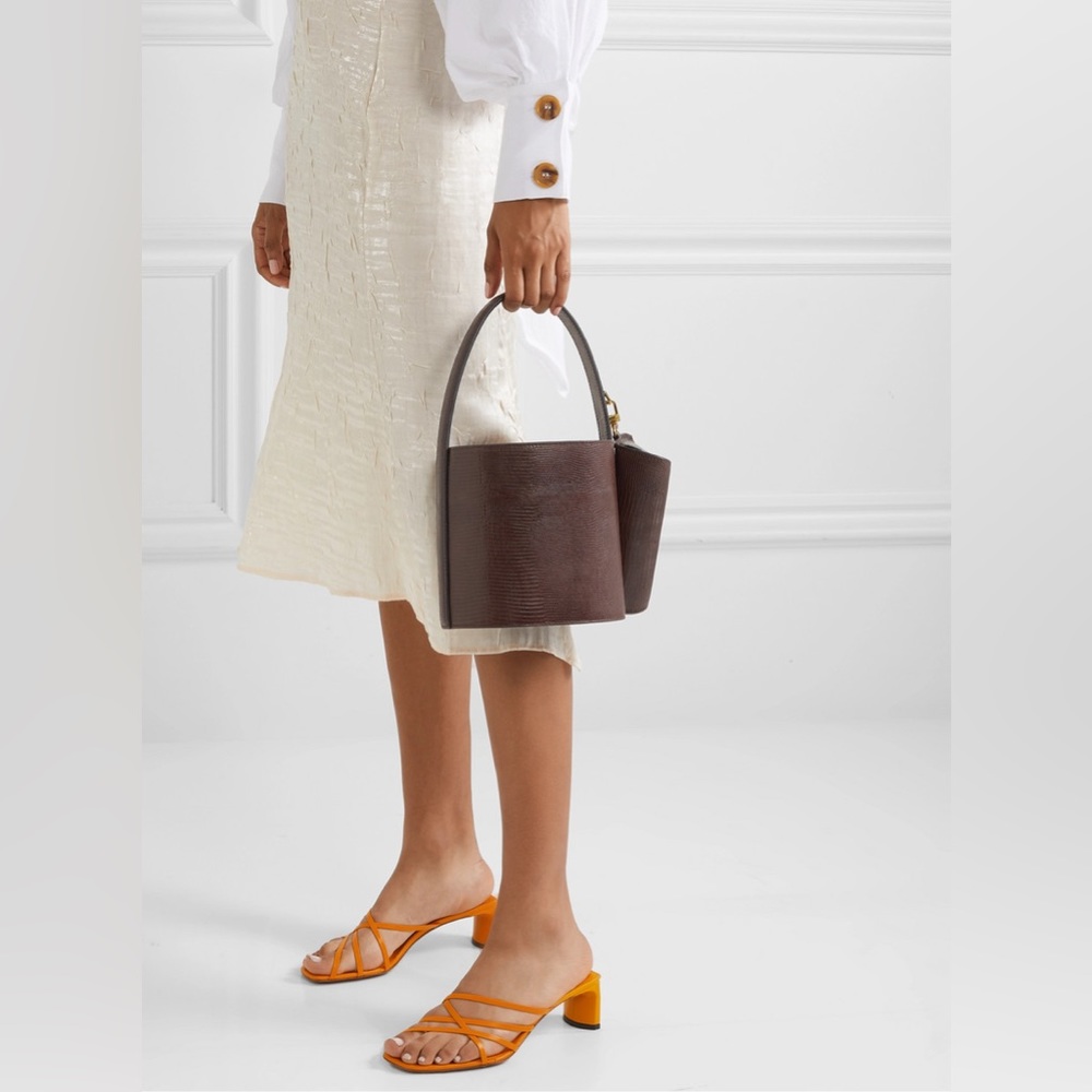 NEW Staud Bissett Lizard Embossed Leather Bucket Bag With Sunglasses Case - Picture 2 of 10